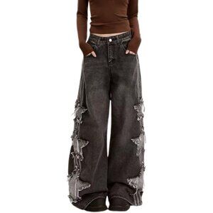 Stylish Y2K Patchwork Denim Pants for Women - Comfortable High-Waisted Baggy Fit